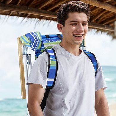 2pcs Folding Beach Chair, 4 Position Portable Backpack Foldable Camping Chair with Headrest Cup Hold