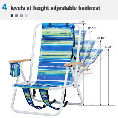 2pcs Folding Beach Chair, 4 Position Portable Backpack Foldable Camping Chair with Headrest Cup Hold