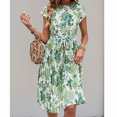 simple flowy summer dresses LOVZFMLL Summer Dresses for Women 2025 Elegant Classy V Neck Belted Wrap Maxi  Dress Swing Flowy Floral Boho Sundress Wedding Guest Dress Light Blue C S
