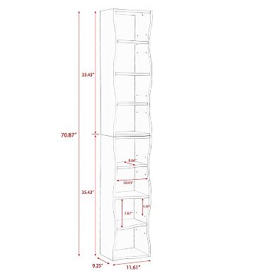 8-Tier Slim Bookshelf, 70.9" Adjustable Display Storage Cabinet for Books, CDs & Home Decor