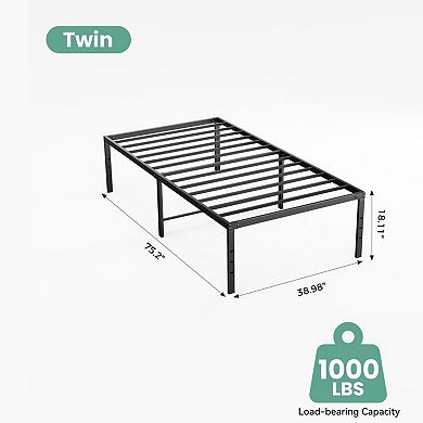 Tall 18'' Metal Bed Frame with Steel Slats, High Platform Bed with Storage, No Box Spring