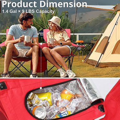Folding Double Camping Chair, w/Umbrella Beverage Holder Carrying Bag Cooler Table for Beach Pool