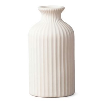 Modern Ceramic Vase Matte Ribbed Flower Vase, Wide Opening Chubby Vase for Desktop, Shelf Bathroom