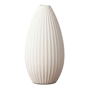 Modern Ceramic Vase Matte Ribbed Flower Vase, Wide Opening Chubby Vase for Desktop, Shelf Bathroom