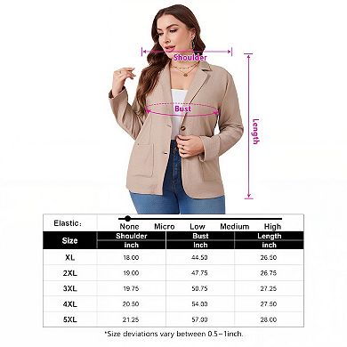 Plus Size Linen Blazer - Lightweight Casual Jacket with Patch Pockets for Women