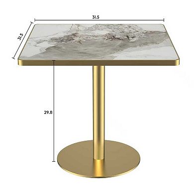WOW PIONEER Square Modern Dining Table with Sturdy Metal Frame and Marble Top