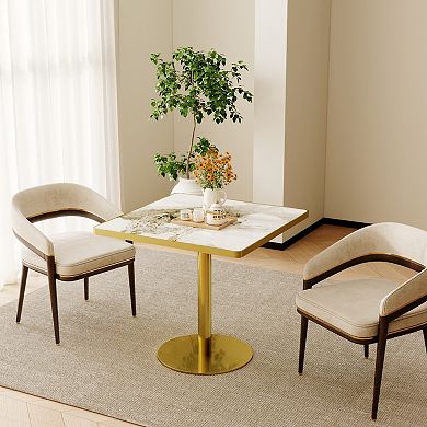 WOW PIONEER Square Modern Dining Table with Sturdy Metal Frame and Marble Top