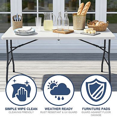 Yardgrace 5 foot blow molded folding table Foldable Portable Banquet Table for Indoor Outdoor White