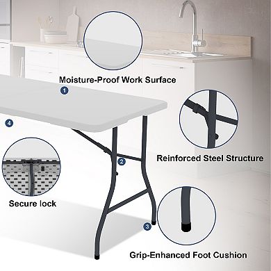Yardgrace 5 foot blow molded folding table Foldable Portable Banquet Table for Indoor Outdoor White