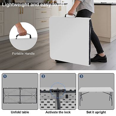 Yardgrace 5 foot blow molded folding table Foldable Portable Banquet Table for Indoor Outdoor White