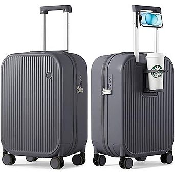 Carry-On Hard Shell Suitcase Spinner Wheels with Cup & Phone Holder