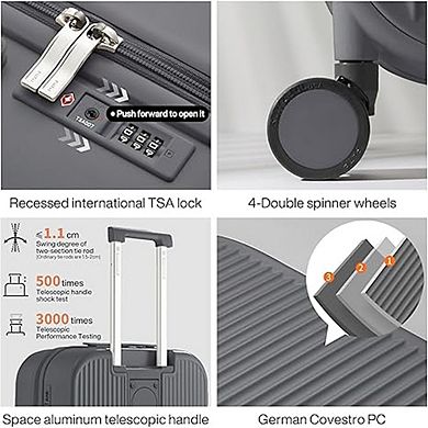Carry-On Hard Shell Suitcase Spinner Wheels with Cup & Phone Holder