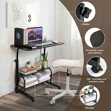 Manual Standing Desk with Wheels, Adjustable Height Mobile Office Desk