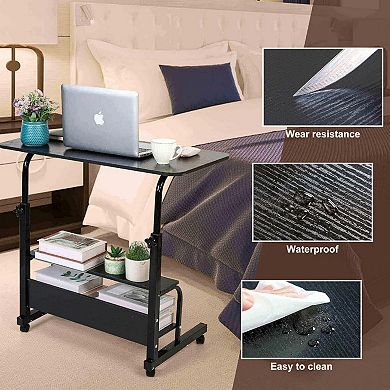 Manual Standing Desk with Wheels, Adjustable Height Mobile Office Desk