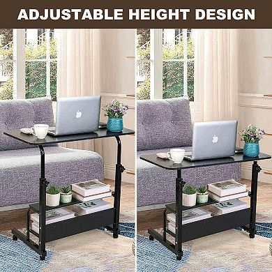 Manual Standing Desk with Wheels, Adjustable Height Mobile Office Desk