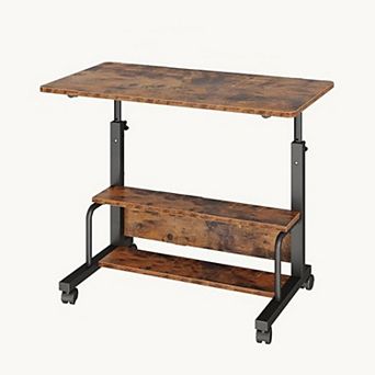 Manual Standing Desk with Wheels, Adjustable Height Mobile Office Desk