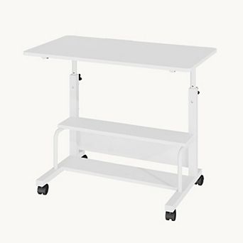 Manual Standing Desk with Wheels, Adjustable Height Mobile Office Desk