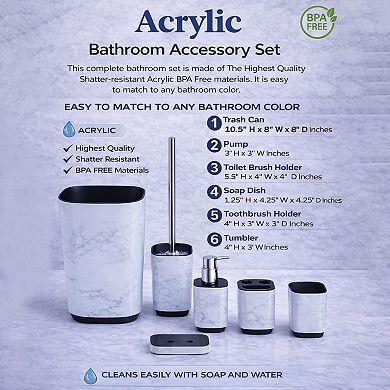 6-Piece Acrylic Bathroom Accessory Set with Trash Can & Soap Pump