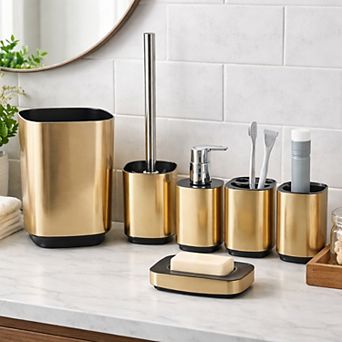 6 pc Acrylic Bathroom Accessory Set with Trash Can & Soap Pump