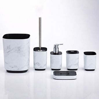 6 pc Acrylic Bathroom Accessory Set with Trash Can & Soap Pump