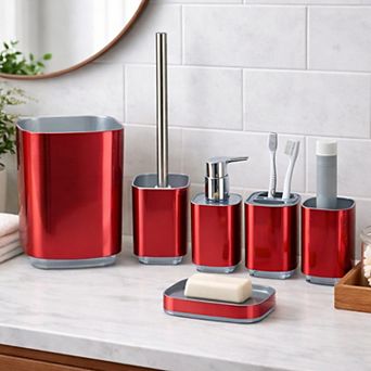 6 pc Acrylic Bathroom Accessory Set with Trash Can & Soap Pump