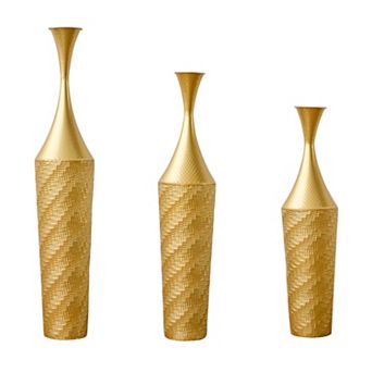 Handcrafted Gold Metal Floor Vase Set of 3, (13.95", 12.4", 10.85")