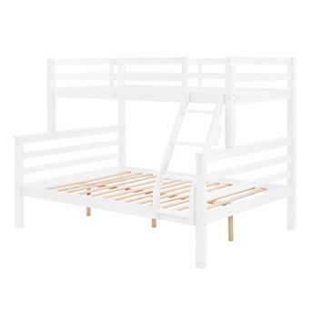 Twin Over Full Bunk Bed, Solid Wood Bed with Guardrails and Ladder