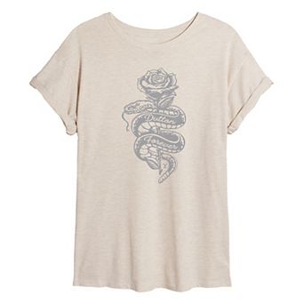 Juniors' Yellowstone Dutton Forever Snake & Rose Oversized Tee