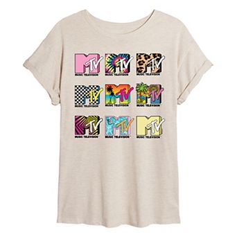 Juniors' MTV Logo Grid Oversized Tee