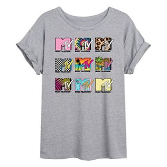 Juniors' MTV Logo Grid Oversized Tee