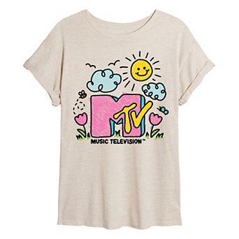 Juniors' MTV Spring Doodle Logo Oversized Tee