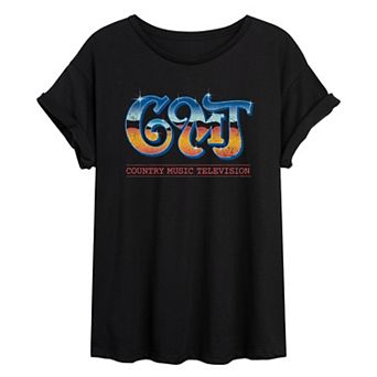 Juniors' CMT Retro Chrome Logo Oversized Tee