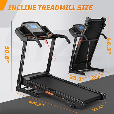 Foldable Treadmill with Incline for Home Workout Running, Handrail Controls Speed, Pulse Monitor,APP