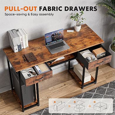 Computer Desk with Drawers and Shelves, Modern Writing Desk with Storage