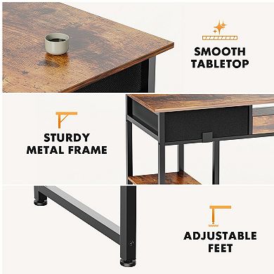 Computer Desk with Drawers and Shelves, Modern Writing Desk with Storage