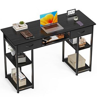 Computer Desk with Drawers and Shelves, Modern Writing Desk with Storage