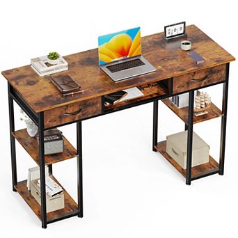 Computer Desk with Drawers and Shelves, Modern Writing Desk with Storage