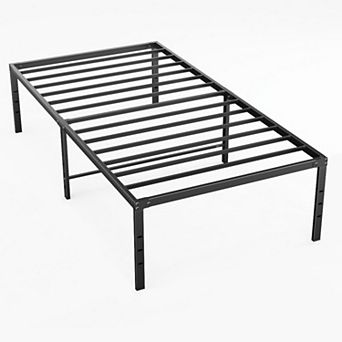 Tall 16'' Metal Bed Frame with Steel Slats, Platform Bed with Storage, No Box Spring