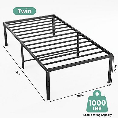 YIORTWO Tall 16'' Metal Bed Frame with Steel Slats, Platform Bed with Storage, No Box Spring