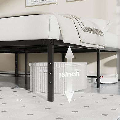 YIORTWO Tall 16'' Metal Bed Frame with Steel Slats, Platform Bed with Storage, No Box Spring