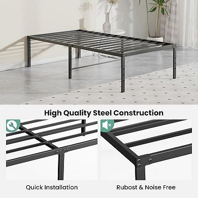 YIORTWO Tall 16'' Metal Bed Frame with Steel Slats, Platform Bed with Storage, No Box Spring