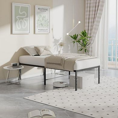 YIORTWO Tall 16'' Metal Bed Frame with Steel Slats, Platform Bed with Storage, No Box Spring