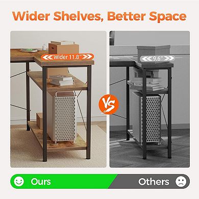 L Shaped Computer Desk with Storage Shelves, 47" Corner Office Desk