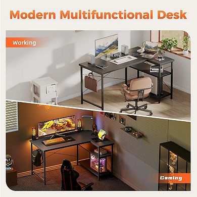 L Shaped Computer Desk with Storage Shelves, 47" Corner Office Desk