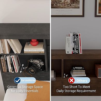 Storage Bed Frame with High Bookcase Headboard, 4 Drawers, Noise-Free, No Box Spring Needed