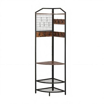 Corner Coat Rack, Hall Tree with Bench and Shoe Storage for Entryway, Hallway