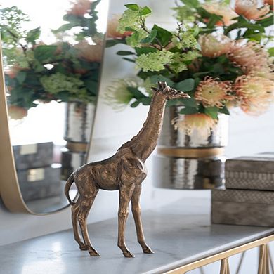 8.3x2.8x15.9" Giraffe Statuette, Modern Animal Statue Decor with Copper Finish, for Home Office