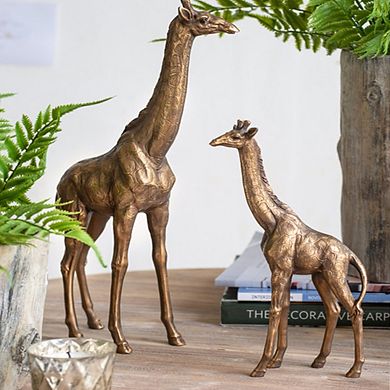 8.3x2.8x15.9" Giraffe Statuette, Modern Animal Statue Decor with Copper Finish, for Home Office
