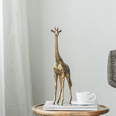 8.3x2.8x15.9" Giraffe Statuette, Modern Animal Statue Decor with Copper Finish, for Home Office
