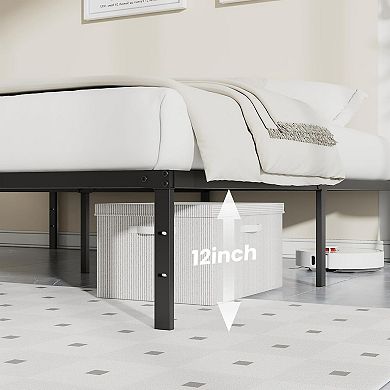 YIORTWO Metal Bed Frame with Steel Slats, Platform Bed with Storage, No Box Spring Needed